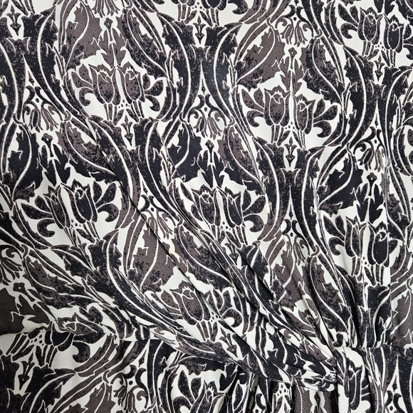 Tory Burch Odila Silk Faux Wrap Twisted Front Shift Dress Black White Brown XL - Picture 10 of 10